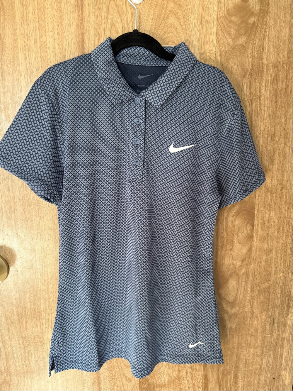 Nike Women’s Navy Micro-Pattern Polo Top with White Swoosh